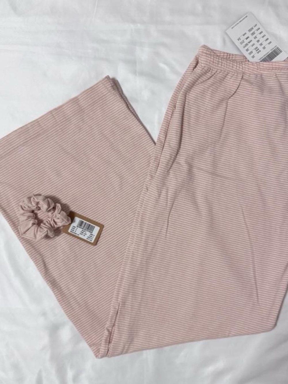 Brandy Melville pink striped Anastasia drawstring pants & scrunchie bundle set